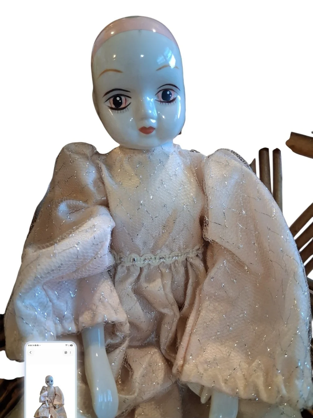 Porcelain Doll in Pale Pink Sparkle Outfit